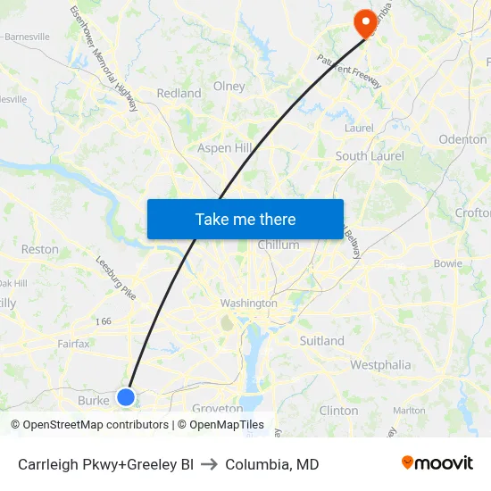 Carrleigh Pkwy+Greeley Bl to Columbia, MD map