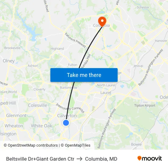 Beltsville Dr+Giant Garden Ctr to Columbia, MD map