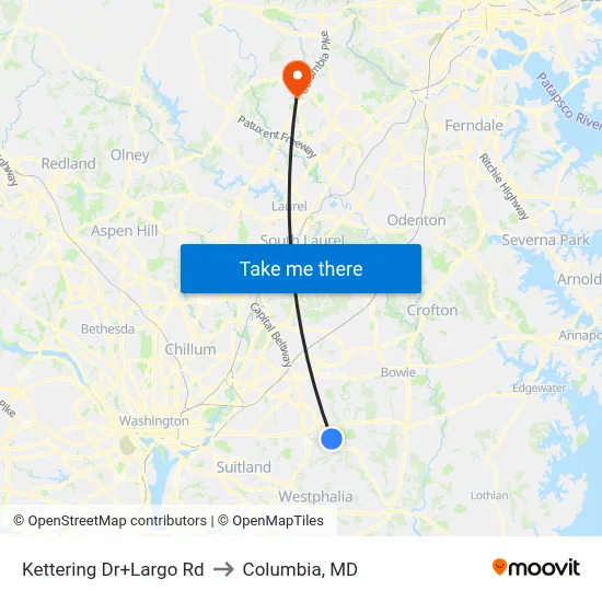 Kettering Dr+Largo Rd to Columbia, MD map