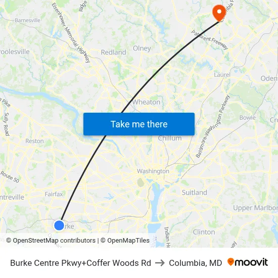 Burke Centre Pkwy+Coffer Woods Rd to Columbia, MD map