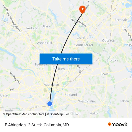 E Abingdon+2 St to Columbia, MD map