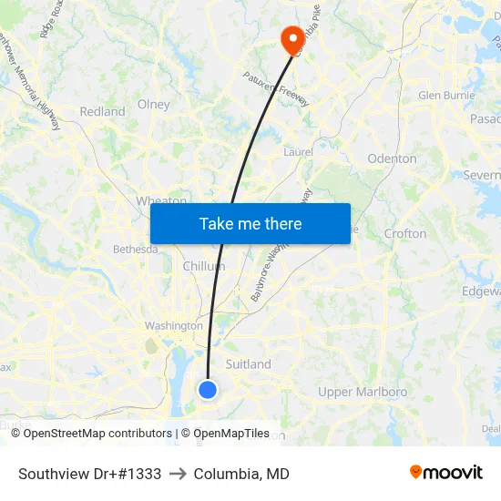 Southview Dr+#1333 to Columbia, MD map