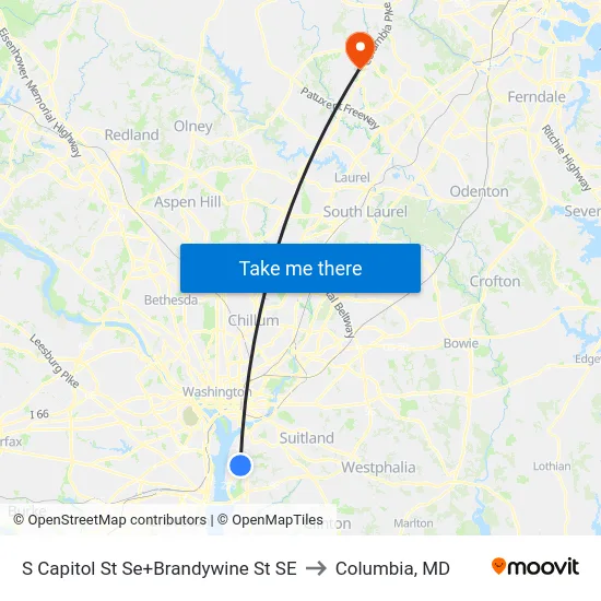S Capitol St Se+Brandywine St SE to Columbia, MD map