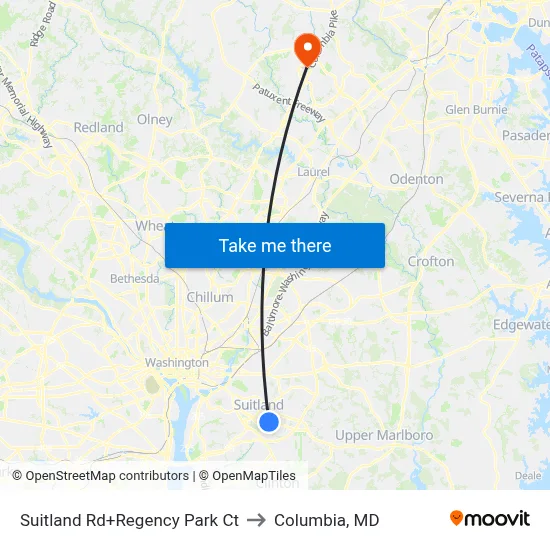Suitland Rd+Regency Park Ct to Columbia, MD map