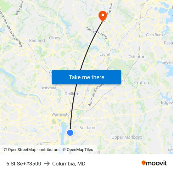 6 St Se+#3500 to Columbia, MD map