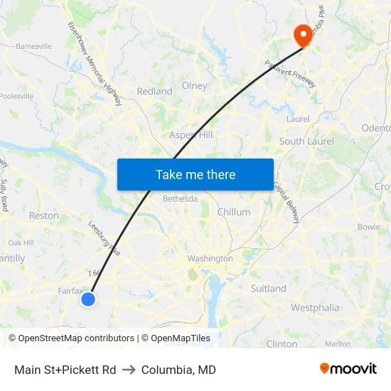 Main St+Pickett Rd to Columbia, MD map