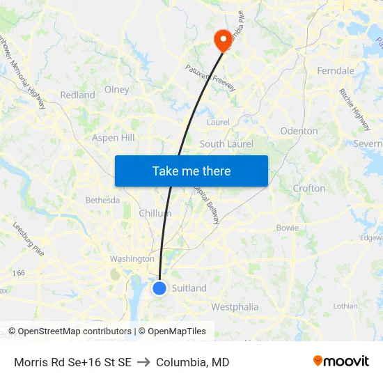 Morris Rd Se+16 St SE to Columbia, MD map