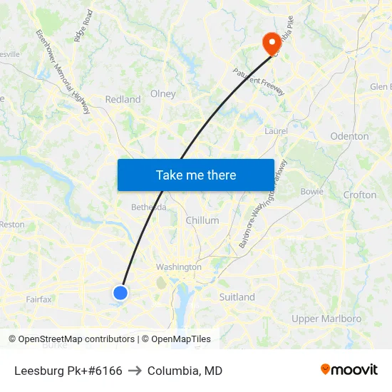 Leesburg Pk+#6166 to Columbia, MD map
