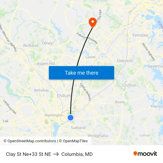 Clay St Ne+33 St NE to Columbia, MD map