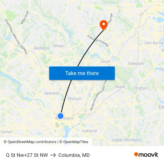 Q St Nw+27 St NW to Columbia, MD map
