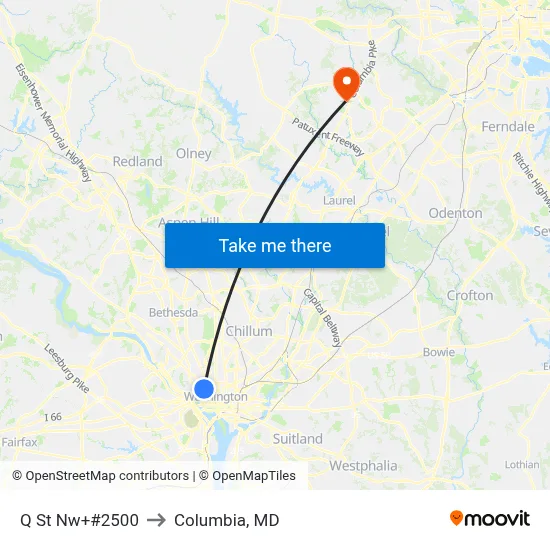 Q St Nw+#2500 to Columbia, MD map