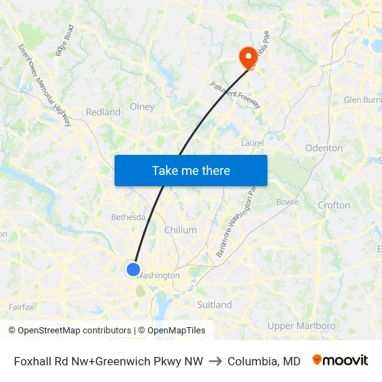Foxhall Rd Nw+Greenwich Pkwy NW to Columbia, MD map