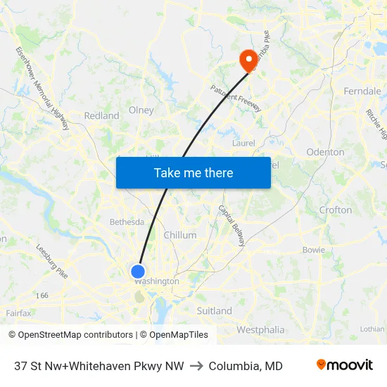 37 St Nw+Whitehaven Pkwy NW to Columbia, MD map