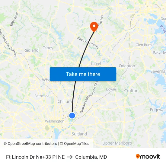 Ft Lincoln Dr Ne+33 Pl NE to Columbia, MD map