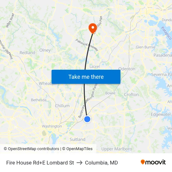 Fire House Rd+E Lombard St to Columbia, MD map