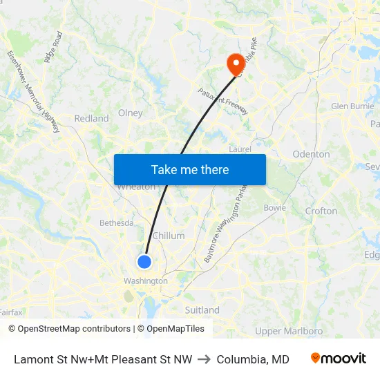 Lamont St Nw+Mt Pleasant St NW to Columbia, MD map