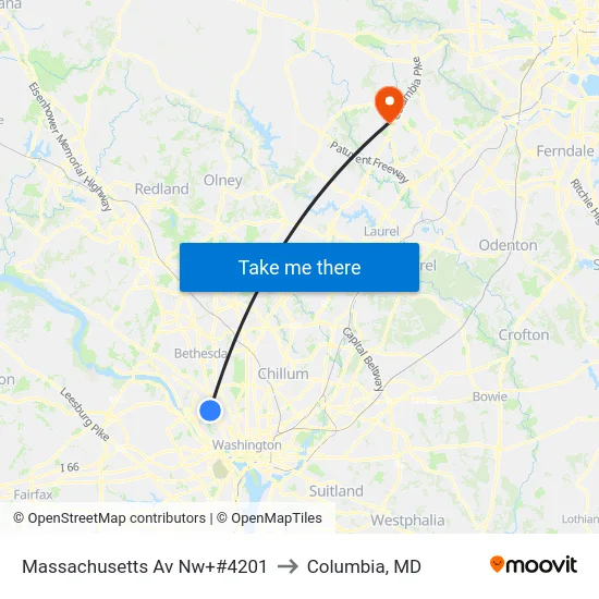 Massachusetts Av Nw+#4201 to Columbia, MD map