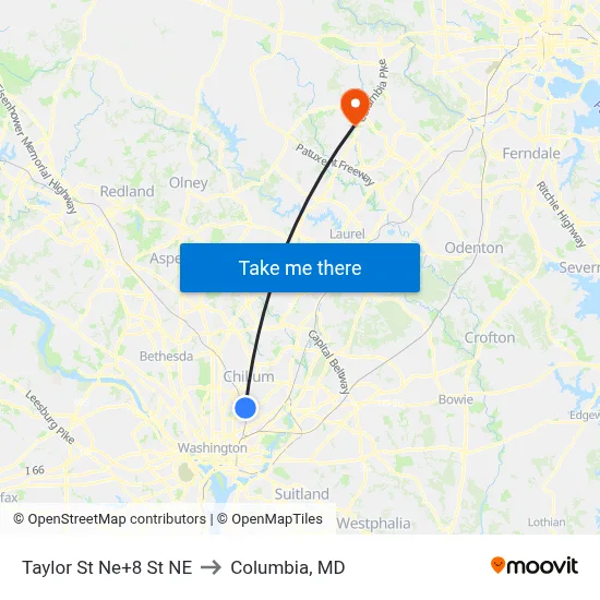 Taylor St Ne+8 St NE to Columbia, MD map