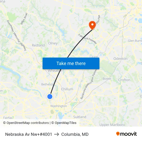 Nebraska Av Nw+#4001 to Columbia, MD map