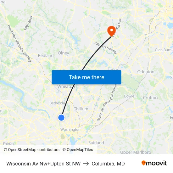 Wisconsin Av Nw+Upton St NW to Columbia, MD map