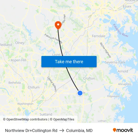 Northview Dr+Collington Rd to Columbia, MD map