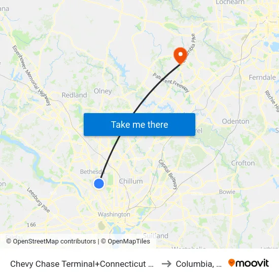 Chevy Chase Terminal+Connecticut Av NW to Columbia, MD map