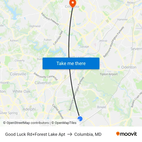 Good Luck Rd+Forest Lake Apt to Columbia, MD map