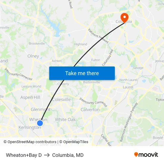 Wheaton+Bay D to Columbia, MD map