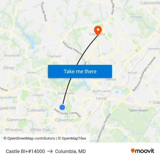 Castle Bl+#14000 to Columbia, MD map