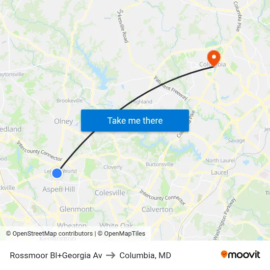 Rossmoor Bl+Georgia Av to Columbia, MD map
