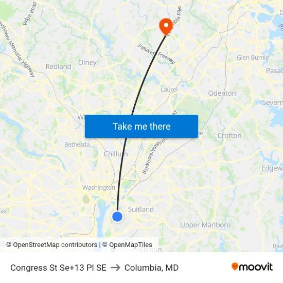 Congress St Se+13 Pl SE to Columbia, MD map