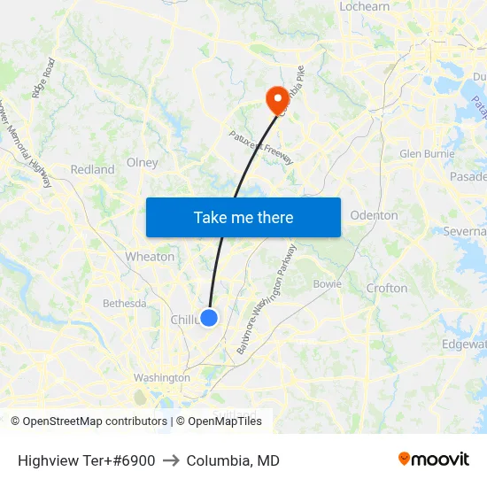 Highview Ter+#6900 to Columbia, MD map