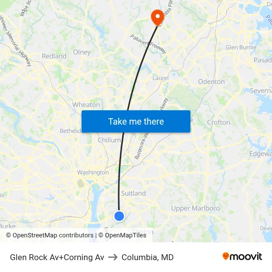 Glen Rock Av+Corning Av to Columbia, MD map