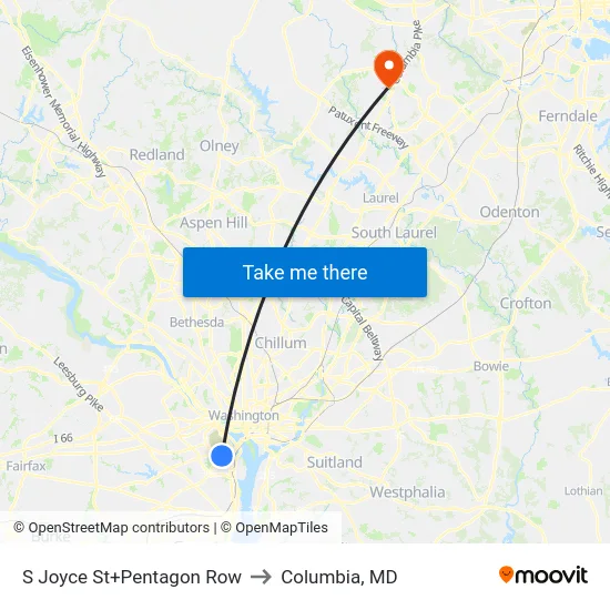 S Joyce St+Pentagon Row to Columbia, MD map