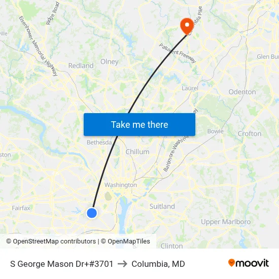 S George Mason Dr+#3701 to Columbia, MD map