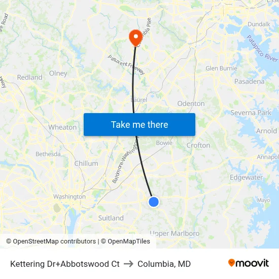 Kettering Dr+Abbotswood Ct to Columbia, MD map