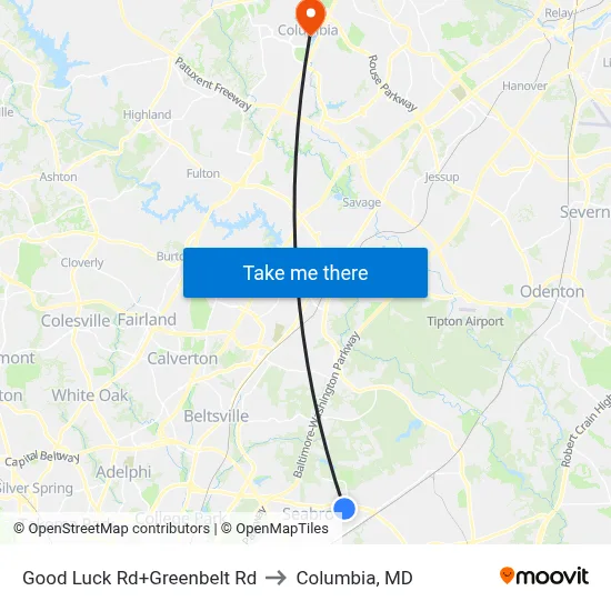 Good Luck Rd+Greenbelt Rd to Columbia, MD map
