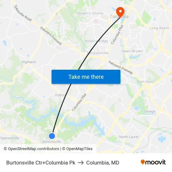 Burtonsville Ctr+Columbia Pk to Columbia, MD map