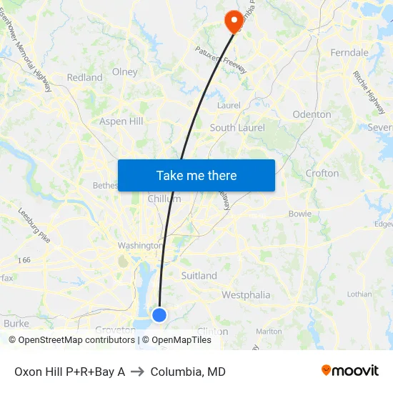 Oxon Hill P+R+Bay A to Columbia, MD map