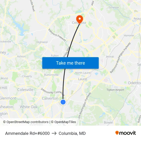 Ammendale Rd+#6000 to Columbia, MD map