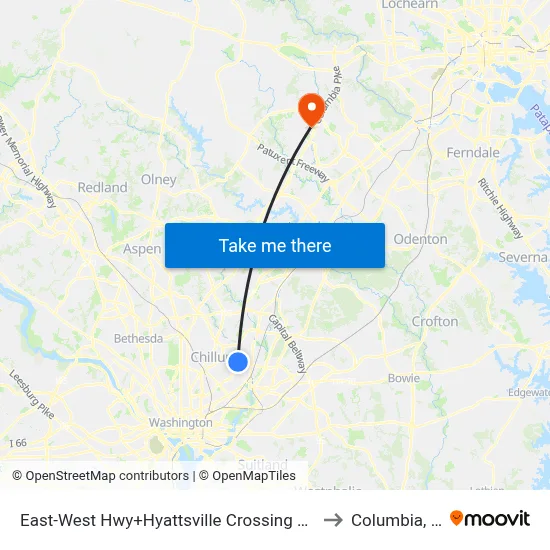 East-West Hwy+Hyattsville Crossing Entrance to Columbia, MD map