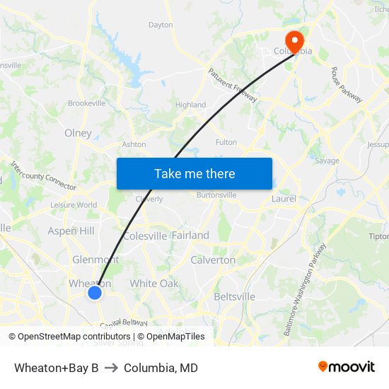 Wheaton+Bay B to Columbia, MD map