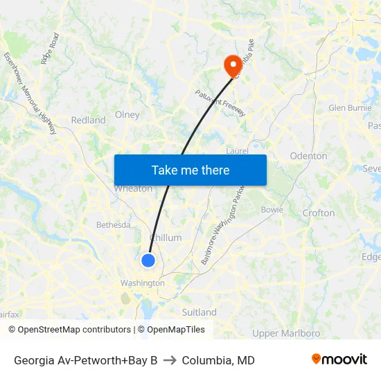 Georgia Av-Petworth+Bay B to Columbia, MD map