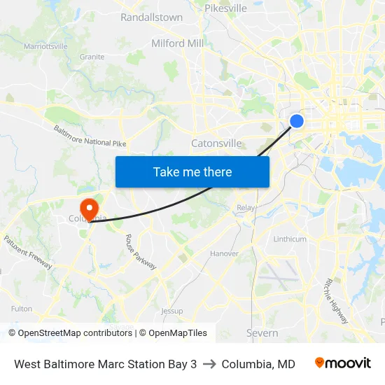 West Baltimore Marc Station Bay 3 to Columbia, MD map