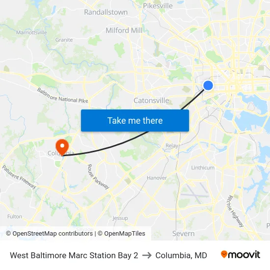 West Baltimore Marc Station Bay 2 to Columbia, MD map