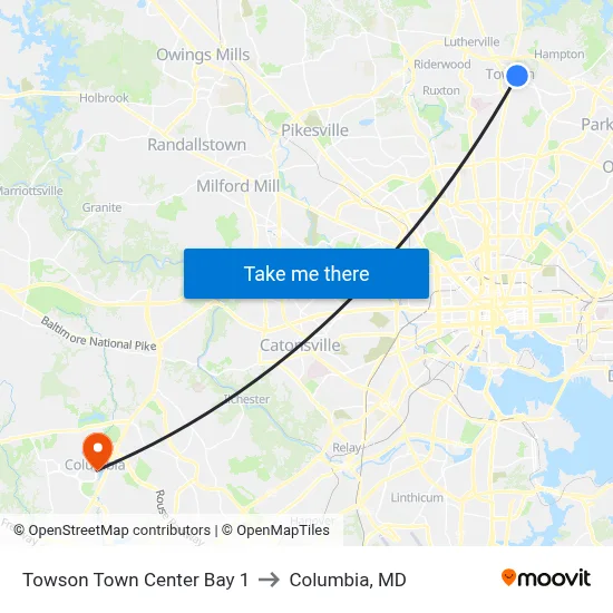 Towson Town Center Bay 1 to Columbia, MD map