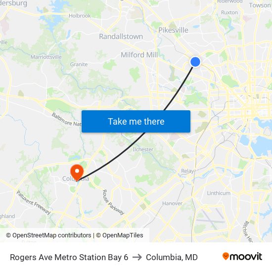 Rogers Ave Metro Station Bay 6 to Columbia, MD map