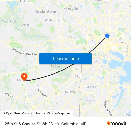 25th St & Charles St Wb FS to Columbia, MD map