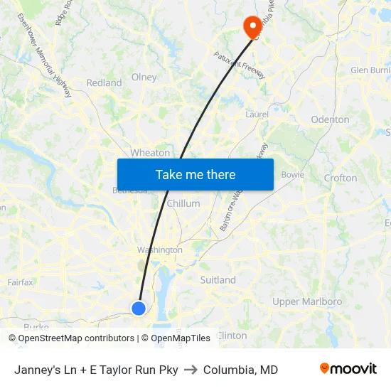 Janney's Ln + E Taylor Run Pky to Columbia, MD map