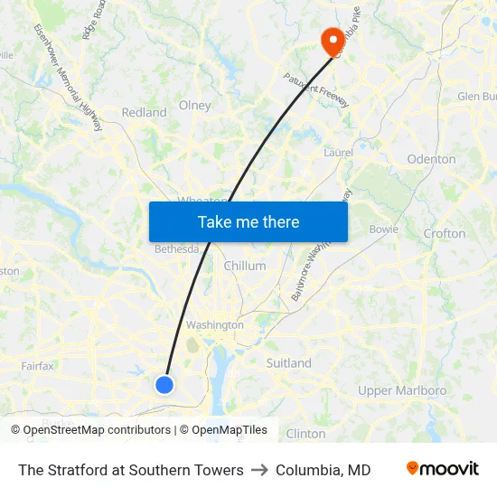 The Stratford at Southern Towers to Columbia, MD map